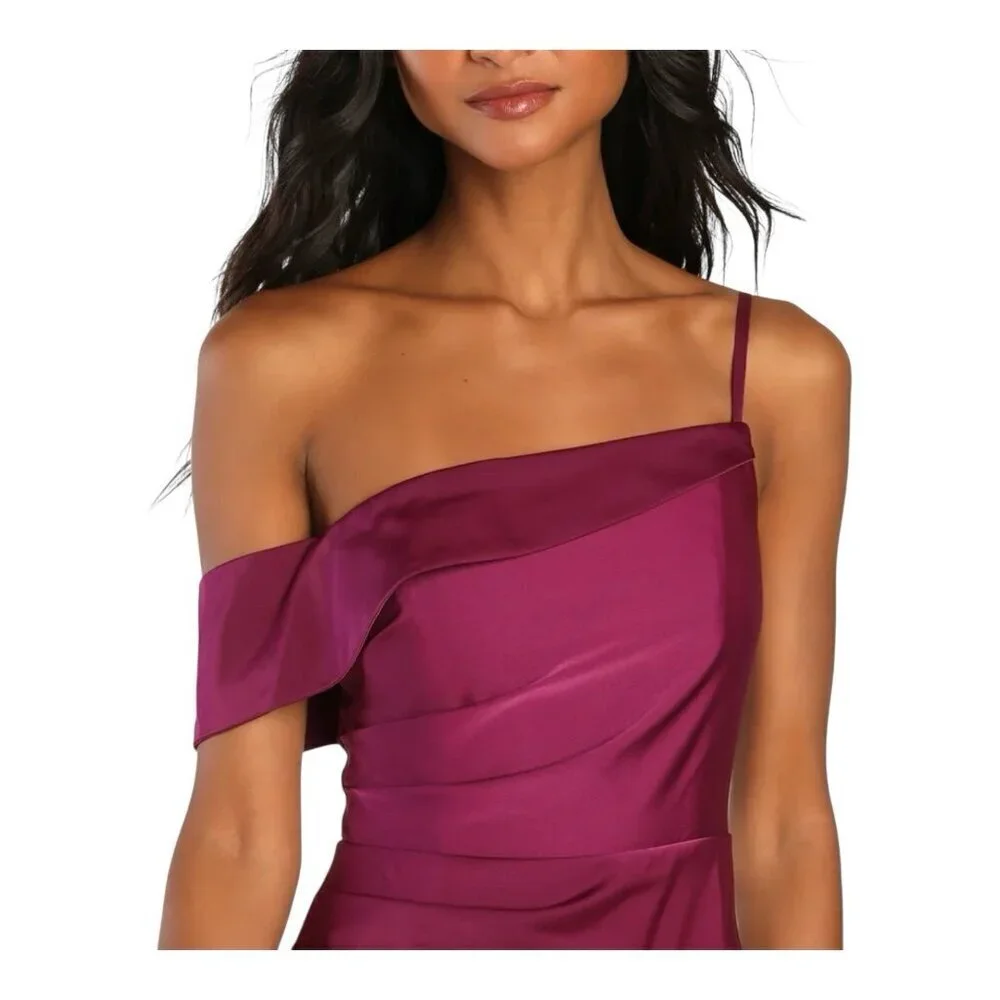 Lulus Showing Off A Little Magenta Asymmetrical Tulip Midi Dress XS Formal NWT - Picture 3 of 15